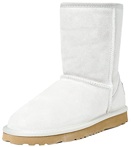 Shenduo Zapatos Invierno clásicos - Botas de nieve de piel de media pierna impermeable antideslizante para Mujer D5125 Blanco 40