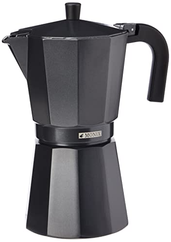 Monix Vitro Noir – Cafetera Italiana de Aluminio, Capacidad 12 Tazas, Apta para Todo Tipo de cocinas Salvo inducción (Braisogona M640012)