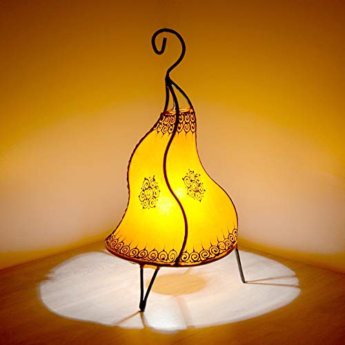 Marrakesch 320324 Hannah - Lámpara de mesa oriental (40 cm, estructura de metal, pantalla de piel, lámpara de henna, 100% hecha a mano), color naranja