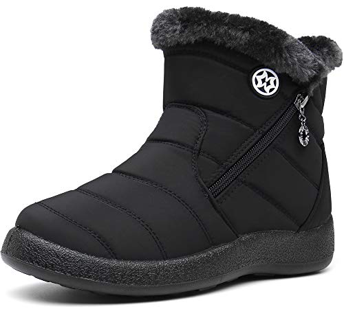 Gaatpot Botas para Mujer Botines de Invierno Forradas con Pelo Botas de Nieve Antideslizante Zapatos Outdoor Ligero Negro 39 EU