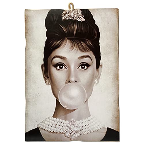 KUSTOM ART Cuadro cuadrado estilo vintage serie Attori & café Audrey Hepburn impresión sobre madera 18 x 25 cm.