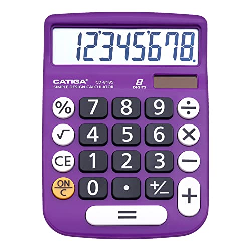 Calculadora de Escritorio de 12 dígitos con Pantalla LCD Grande y botón Sensible, energía Dual Solar y batería, función estándar para Oficina, hogar, Escuela, CD-8185 (Violeta)