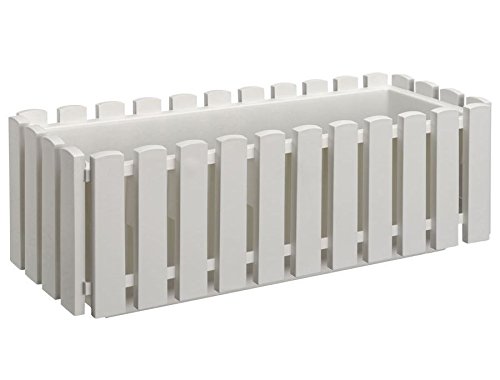Macetero de diseño en valla de listones – 46 x 18 cm – Macetero de plástico rectangular (blanco)