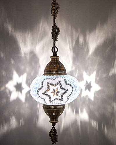 CopperBull Lámpara colgante de techo estilo Tiffany marroquí turco hecho a mano con cadenas de hojas de metal