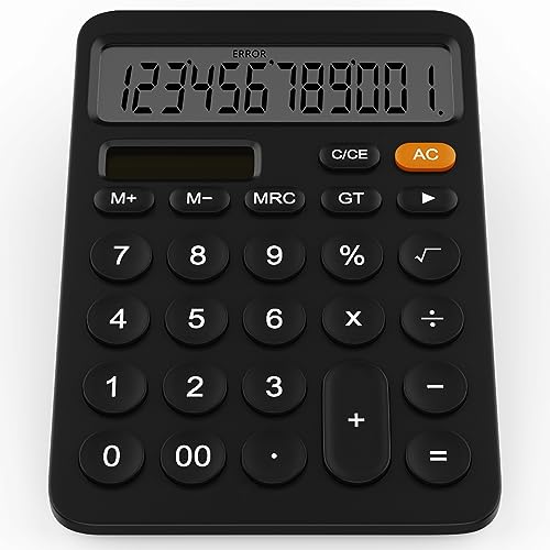 GUYUCOM Calculadora, Calcutoras de 12 dígitos con LCD Ddisplay Botón Sensible, Las calculadoras de Escritorio con energía Solar Dual y batería de Doble Potencia, Negro