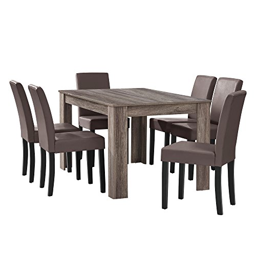 [en.casa] Mesa de Comedor diseño - Set de sillas con Estilo Elegante - marrón