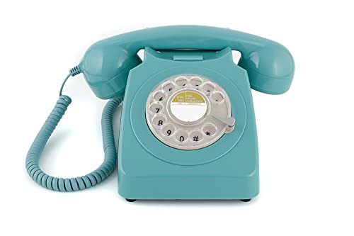 GPO 746 Teléfono fijo de disco con estilo retro de los años 70 - Cable en espiral, Timbre auténtico - Naranja