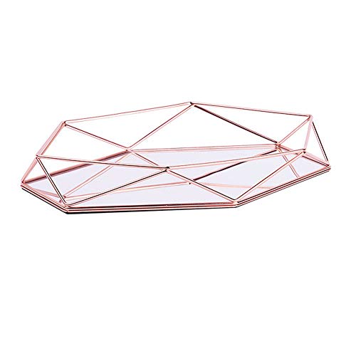 FABSELLER Bandeja Decorativa de Metal con y Lujo Tridimensional Bandeja de Almacenamiento Hexagonal Escritorio nórdico Estilo Organizador de Caja de joyería (Oro Rosa)