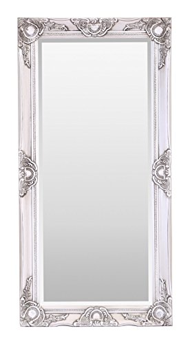 Select Mirrors Haywood Espejo de Pared Rectangular Grande - Diseño Barroco de Estilo francés - Madera Maciza - Acabado a Mano - Plata Antigua - 50 cm x 100 CMO a Mano - Plata Antigua - 50 cm x 100 cm