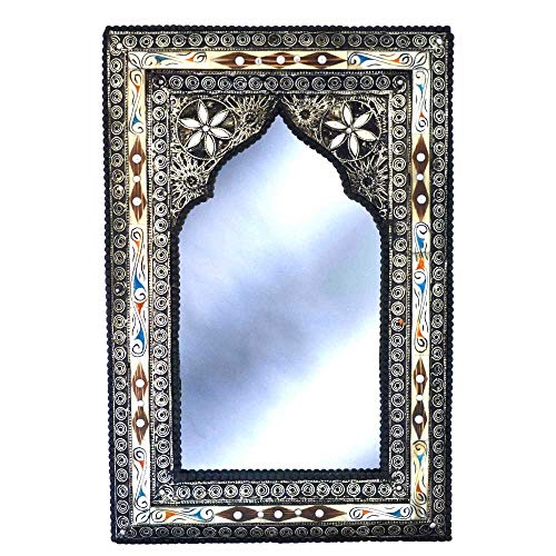 Espejo de pared oriental de 60 x 40 cm, de madera maciza y decorado con metal noble, Maychort | Espejo perchero estilo oriental vintage
