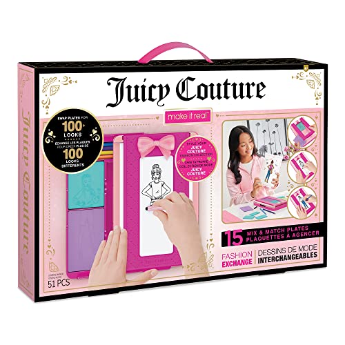 Make It Real - Fashion Exchange de Juicy Couture - Kit Infantil de diseño de Moda - Juego de Arte con láminas de raspar, Pegatinas, lápices de Colores, etc. - Regalos para niñas