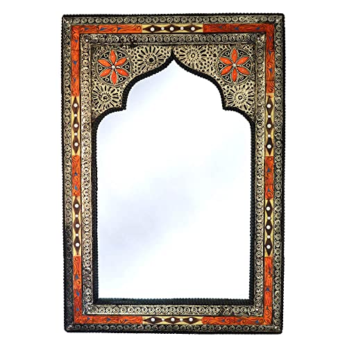 Espejo de pared Orient, espejo marroquí, 50 x 80, espejo para colgar, espejo decorativo, marco antiguo hecho a mano, espejo grande, espejo de madera, espejo de espejo, espejo árabe, color naranja