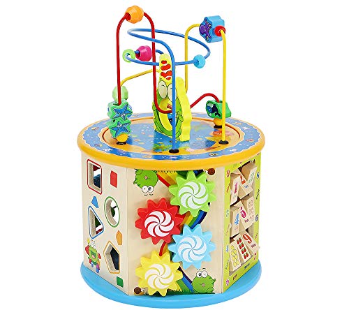 Iso Trade- Wooden Activity Centre Baby 8-in-1 Multifunction Bead Maze Cube Learning Toys For Kids Toddlers Gifts 7711 Actividades, Multicolor