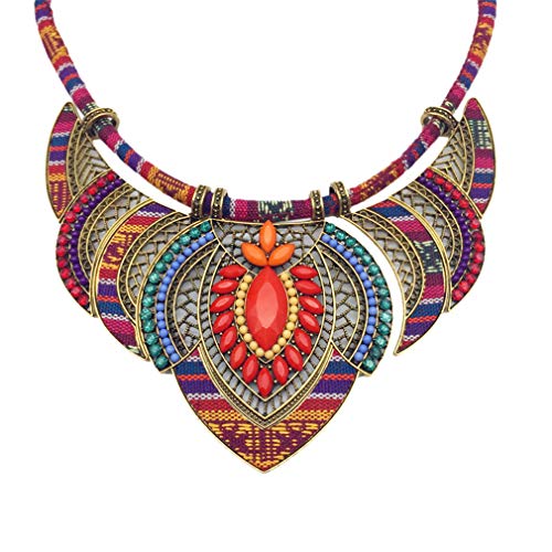 YAZILIND Estilo étnico Chunky Colorful Ethnic Festival Tribal Bibed Bib Collar Gargantilla Disfraz Collar # 1